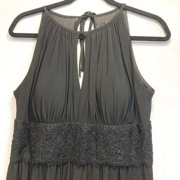 R&M Richards Maxi Dress Gown Womens 10 Black Formal Halter Keyhole Lace Stretch - Picture 3 of 16